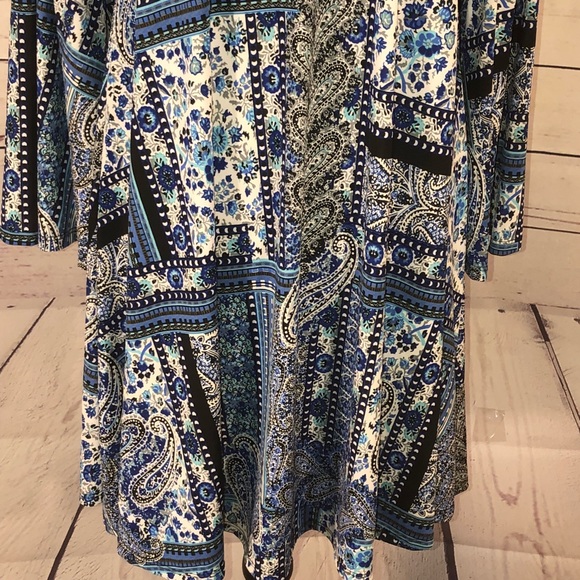 Lavanya Size S Tunic Dress With Bell Sleeves Patchwork Print Stretch Keyhole - Picture 3 of 7